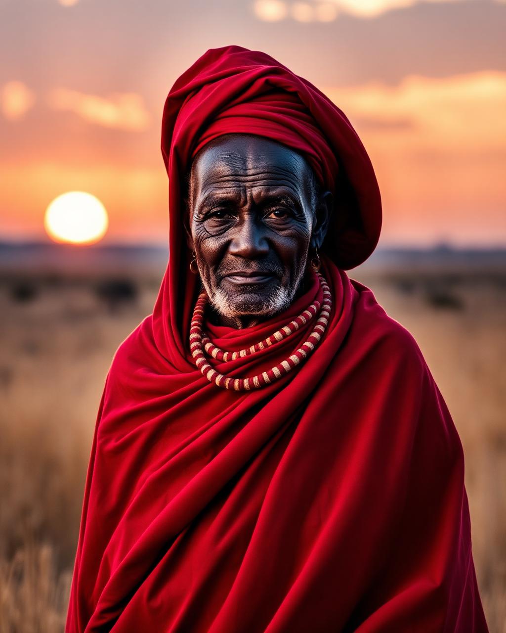 A Maasai elder in conversation with a guest.